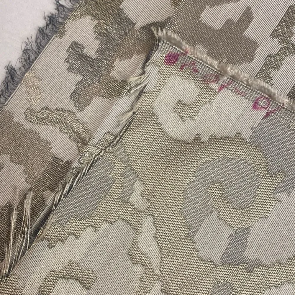 Fabric Remnant 120”x57” Geometric Tan Silver and Metallic Bronze READ